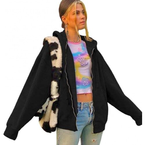 Ele-choices Women Autumn Long Sleeve Zipper Large Pockets Warm Hoodie Loose Coat Outerwear