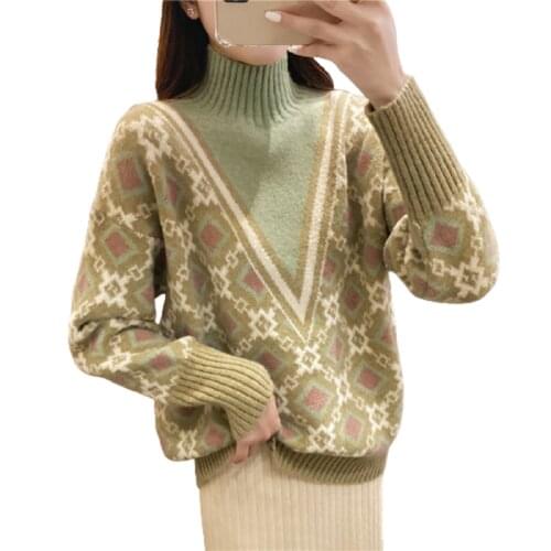 Autumn/winter New Sweater Retro High Neck Thickening Bottoming Ladies Sweater Loose Korean Western Style Sweater Fashion Top