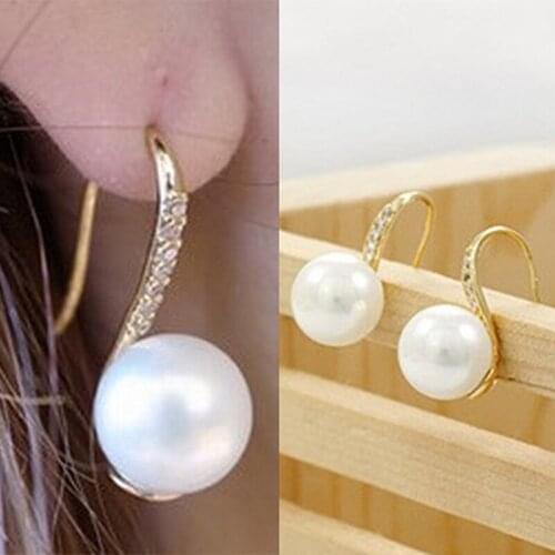 1 pair Fashion Jewelry Drop Earings Crystal Hook Earings Women Chic Faux Pearl Earings