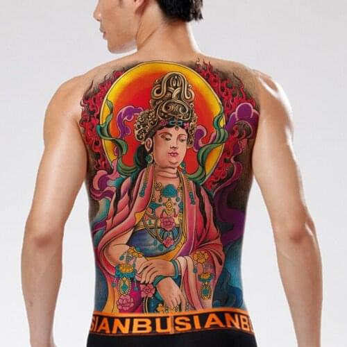 1pc 48*34cm full back large tattoo stickers 20 new design Color Chinese Bodhisattva temporary flash tattoos body paint cool men
