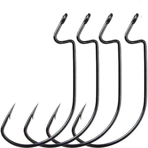 10PCS/Bag Carbon Steel Wide Crank Fishhook For Soft Bug Bait Worm Lure Bass Barbed Carp Jig Hooks Tackle Tools
