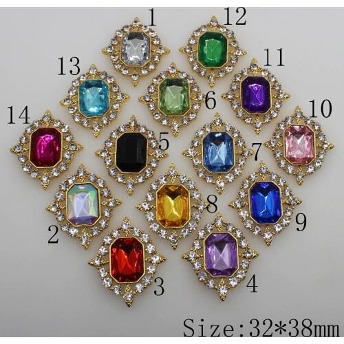 New 32*38MM 5PC Rhinestone gold button Transparent crystal metal crafts Flatback hair clothing Wedding tnvitations decoraation