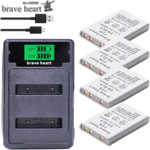 4pcs 1800mah EN-EL5 ENEL5 En El5 Battery + USB dual charger For Nikon Camera Coolpix P80 P90 P100 P500 P510 P520 camera