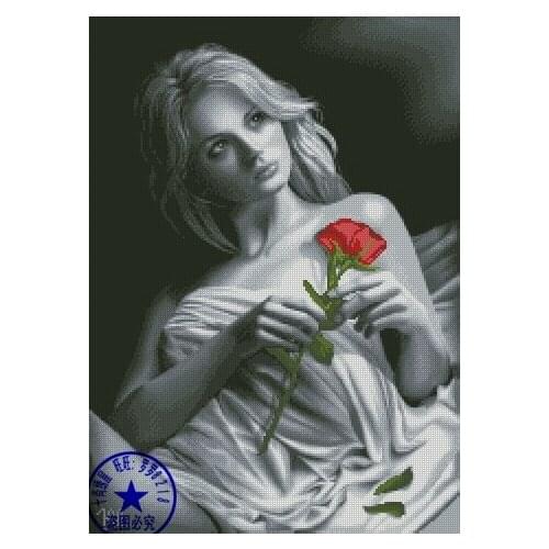 Free delivery Top Quality fashion counted cross stitch kit girl with rose flower, lady woman and rose