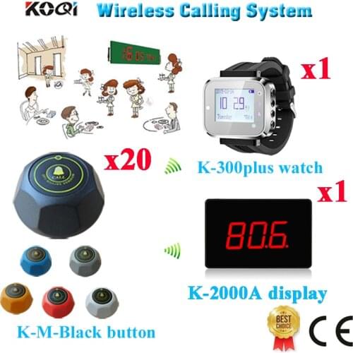 Wireless Call Bell System Show Table Number Display Screen Waiter Watch Pager Buzzer Ycall(1 display+1 watch+20 call button)