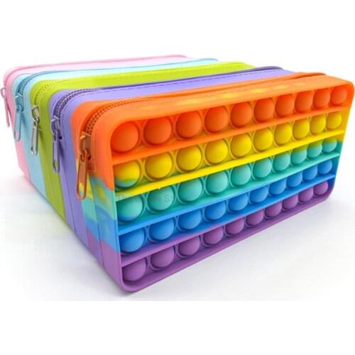 Large Popits Pencil Case Simples Sensory Silicone Bubble Stationery Storage Bag For Children Stress Relieving Pop Its Fidget Toy