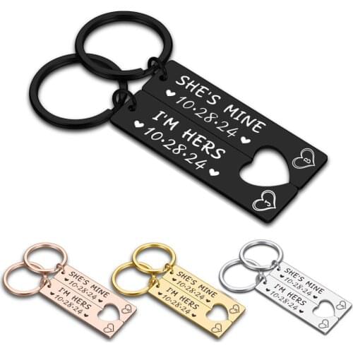 Couple Keychain Gift Personalized Date Name Letters Valentines Day Gift for Husband Wife Girlfriend Boyfriends Key Chain