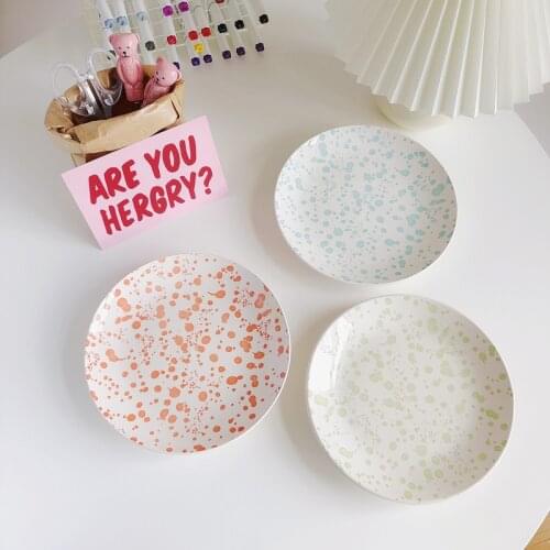 CuteLife Ins Round Ceramic Cake Plate Decor Kitchen Coffee Tray Sushi Plate Wedding Dining Table Dessert Storage Plate Tableware