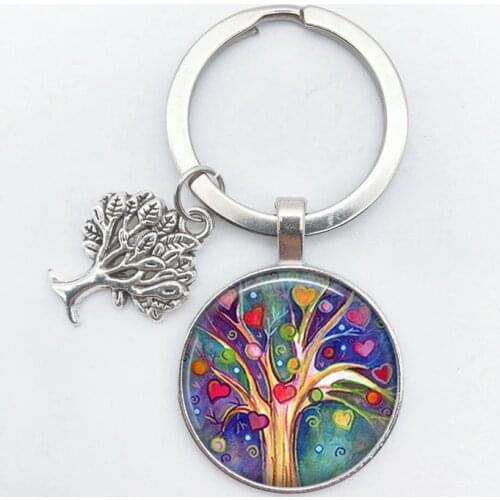Tree of Life glass cabochon statement keychain and pendant jewelry vintage charm key ring steampunk jewelry for womens gifts