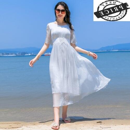 Elegant Real Silk Dress Women Party Long Summer Dress Vintage Dresses Boho Vestidos Slim Clothes Vestidos Mujer 2021 12a1