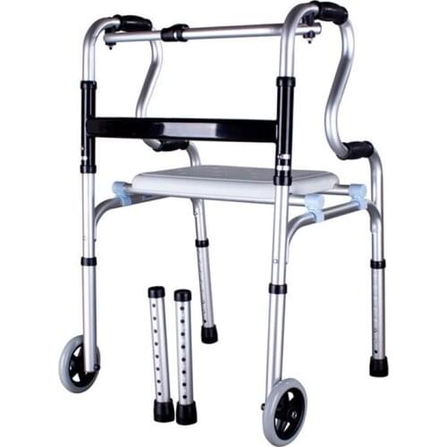 Walkers for the Elderly 2 Wheels Old Walker Aluminum Alloy Walking Aid PE Seat Board Rehabilitation Walking Training