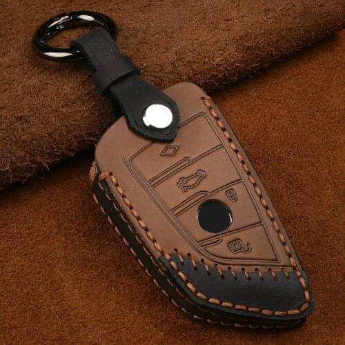 Crazy Horse Leather Car Key Cover Case For BMW X5 F15 X6 F16 G30 7 Series G11 X1 F48 F39 Auto Smart Remote Fob Case Keychain