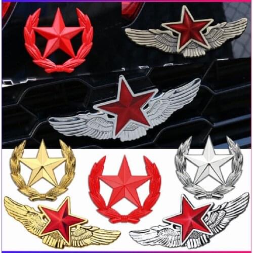 Angel wing five star metal car stickers 3D three-dimensional creative car decoration stickers with car logo wings