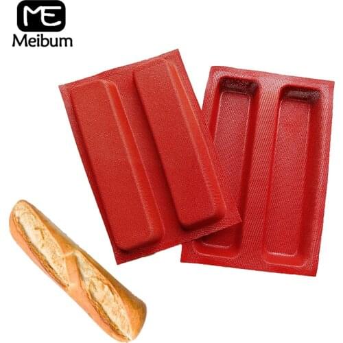 Meibum 2 Cavity Porous Silicone Bread Mold 2 Colors Long Loaf Tray Eclair Baguette Mould Party Non Stick Bakeware Baking Tools