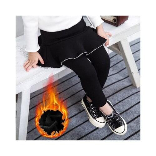 Cute Kids Girls All-match Pantskirts Autumn Winter Fleece Trousers Baby Girl Fake Two Piece Skinny Skirt Pants 18M 2 3 4 5 Years