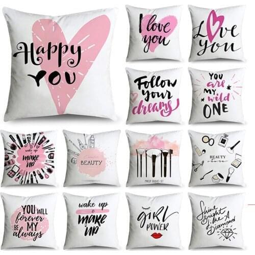 Fashion Pink Letter Pattern Printed Pillow Case Polyester Fiber Soft Car Sofa Home Decoration Pillow Cover housse de coussin