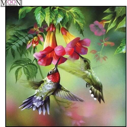 MOONCRESIN DIY Diamond Embroidery Hummingbird Flower Painting Cross Stitch Full Square Drill Rhinestone Mosaic Decoration Arts