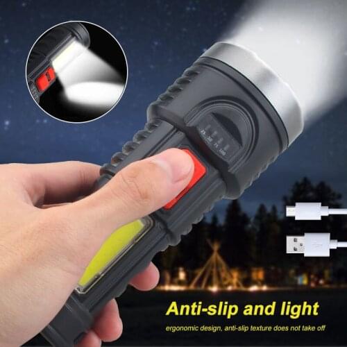 Outdoor Smart USB Rechargeable Flashlight 4 Modes XP+COB Light Waterproof LED Glare Hunting Flashlight For Camping Hiking