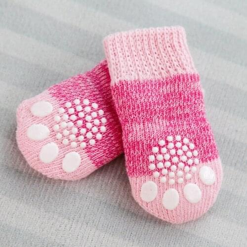 4Pcs/set Autumn Winter Pet Dog Socks Anti-Slip Knitted Small Dogs Shoes Thick Warm Paw Protector Cute Puppy Cat Indoor Wear Boot