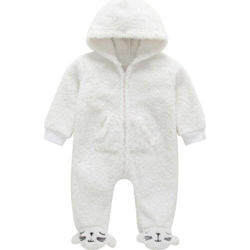 0-12M New Winter Baby Boys Clothes Girls Coral Fleece Cute Cartoon Romper For Babes Hoodie Jumpsuit Casual Outfits