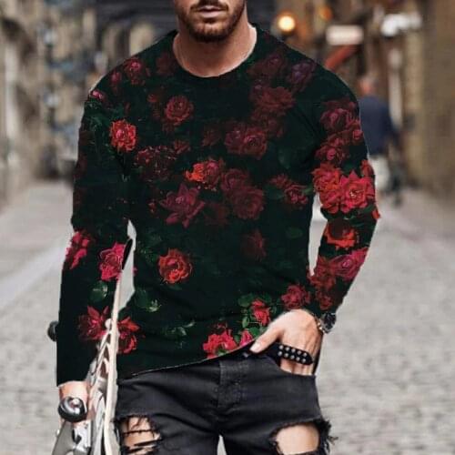 2021 new spring and autumn 3D printed T-shirts, personalized fashion, new floral pattern printing series, long-sleeved T-shirts