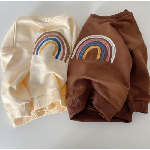 Korean Style New Autumn Toddlers Kids Rainbow Embroidery Sweatshirts Fashion Casual Baby Boys Girls Long Sleeve Tops