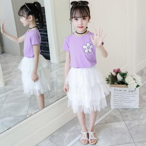 Teenage Girl Clothes 2020 Girls Clothing Set Summer Boutique Outfits Kid Children Clothing T Shirt+White Dress 4 6 8 10 12 Years