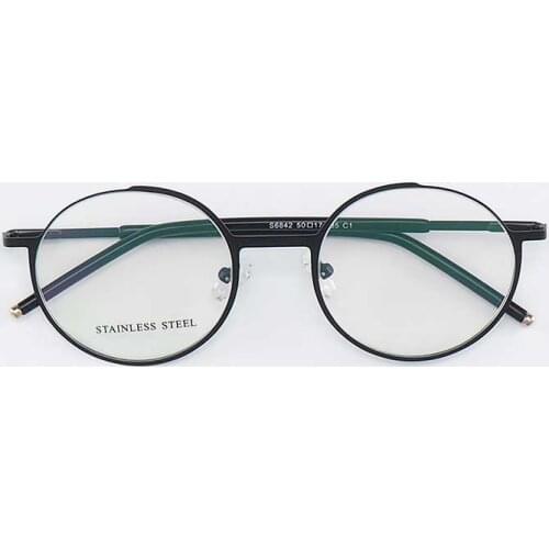 YOUTOP Womens Red Myopia Anti-Bule Ray Frame Mens Black Fashion Round Eyeglasses Striped Stainless Steel eyewear Frame S6842