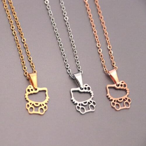 Wholesale 10pc Cute Kitten Stainless Steel Necklace Cutout Kitty Cat Pendant Charms Statement Necklaces Lucky Kids Girls Jewelry