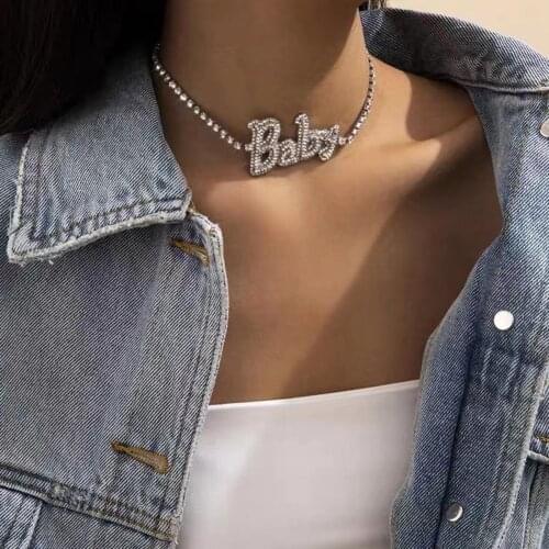 JIJIAWNEHUA New Trend Sparkling Rhinestone Alloy womens Letter Necklace Dinner Party Fashion Statement Jewelry Accessories