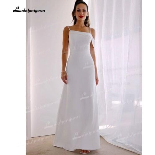 Sheath/Column Soft Satin Wedding Dresses Spaghetti Straps Square Collar Open Back-Zipper Sleeveless Pleat Floor-Length Gowns