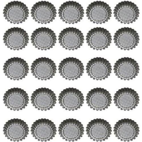 Practical 25Pcs Stainless Steel Egg Tart Mold Round Shape Fluted Design Cupcake Baking Molds Reusable Metal Muffin Baking Cups
