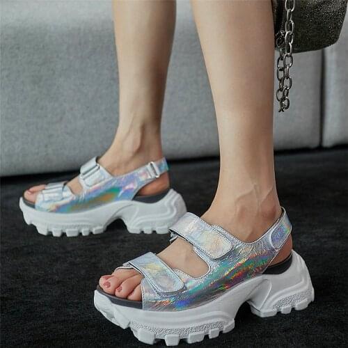 Women Back Strap Genuine Leather Wedges High Heel Roman Gladiator Sandals Female Open Toe Platform Fashion Sneakers Casual Shoes