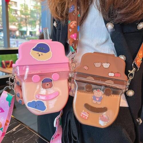 Sports Leakproof Plastic Bottle Can Be Used for Drinking Water, Drinks, Milk Other Creative Cartoon Diagonal Across Straw Cup