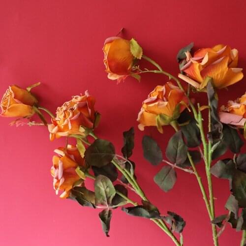 Ins Dried Roses Branch 3 Heads Wrinkled Artificial Flowers For Home Table Decoration Christmas Flores Photography props