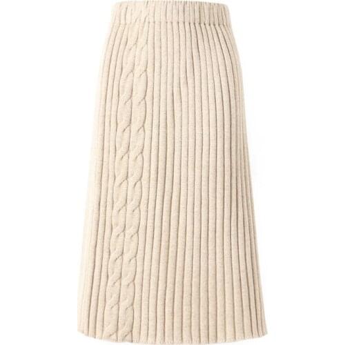 2020 High Waist Knitted Loose Midi Chic Women Autumn Winter Thick Beige Black Skirt Faldas Jupe Femme Saia