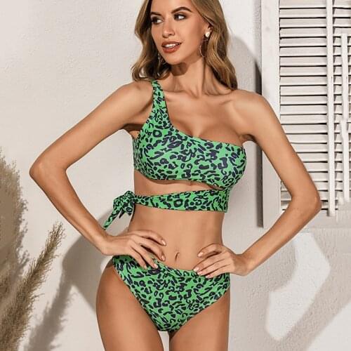 One shoulder Bikini Push Up Swimsuits Leopard Womens Swimwear Brazilian Bikini Set High Waist Biquini Sexy Bathing Suit Women
