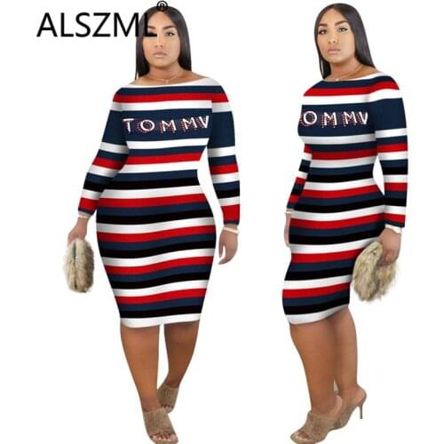 Strapless Bakcless Long Sleeve Letter Print Skinny Midi Dress Sexy Tight Club Party Lady Fashion Sheath Dress
