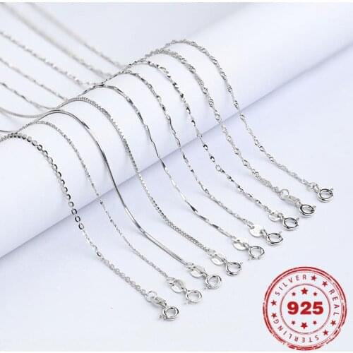 Elegant S925 Sterling Silver Necklace Chain For Women 14K Gold Necklace Box/ ingot/water wave /snake bone/Cross Chain 16/18 Inch