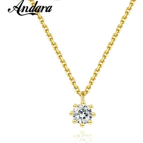 New S925 Sterling Silver Necklace Six Prong Zircon Pendant 14K Gold Necklace for Woman Jewelry Gift