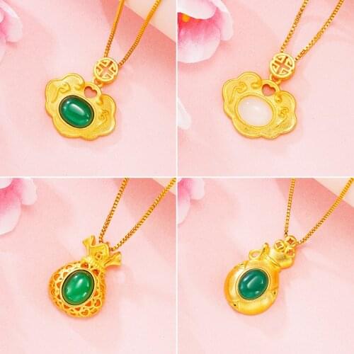Pendant Necklaces for Women Imitation Jade 24K Gold Plated Women Necklaces Lock Money Bag Party Inniversary Necklaces Jewelry