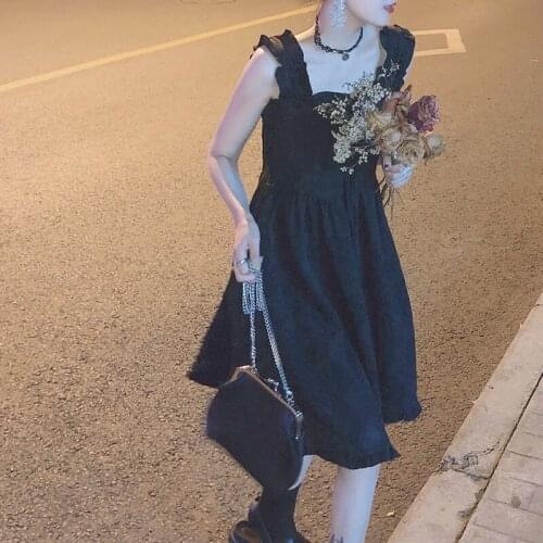 Elegant Strap Summer Dress Women Hepburn Korean Kawaii Slim Y2k High-waisted Sweet Dresses Holiday Outdoor Ruffle Dresses 2021