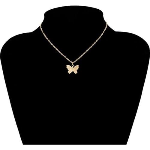 Gold Chain Butterfly Pendant Choker Necklace Women Statement Collares Bohemian Beach Jewelry Gift Collier Cheap