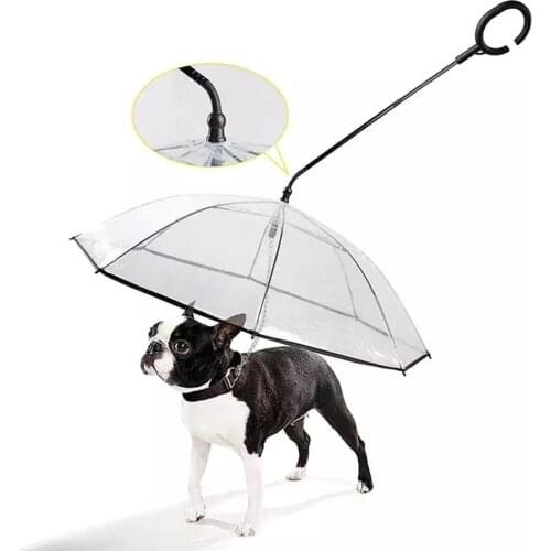 High Quality Pet Umbrella Waterproof Cat Dog Telescopic Handle Transparent with Dog Leash for Rain Walking