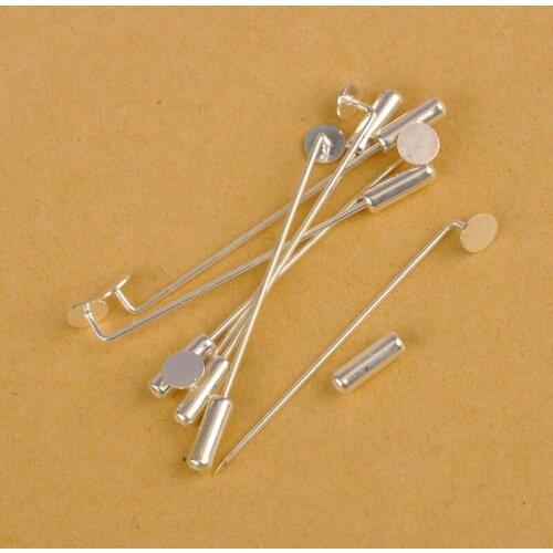100pcs Silver Plated w/ 6mm glue pad 65mm safety scarf pins,hijab pins