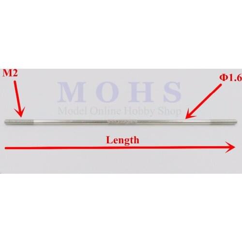 2pcs/lot M2 knurling push pull rod D1.6mm 40mm ~ 120mm M2 push rod rc aircraft airplane pull push connecting rod
