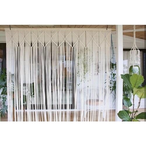 200 Cm X 200 Cm Beige Macrame Wall Art Handmade Cotton Wall Hanging Tapestry with Bohemia Home Wedding Garden Party Decoration