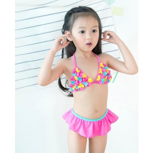 2018 Infant Girls Sweety Cute Swimwear 3D Floral Two Pieces Swim Suit Girl Bikini Set Kids Beach Swimsuits Children Bathing Suit
