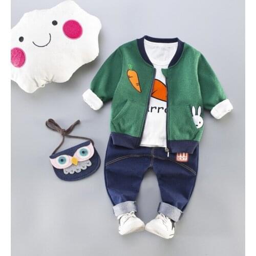 Kids Tracksuit for Baby Boys 3PCS Clothing Sets Rabbit Carrot Coat+ T-shirt +Pants Tracksuit Boys Sport Suits Baby Clothes Set