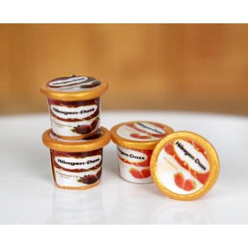 4PCS Cute Mini Simulation Haagen Ice Cream Model Dollhouse Miniature Play Kitchen Doll Food Toy